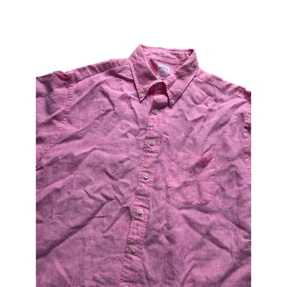Brooks brothers 100% linen button up short sleeve red shirt mens XL